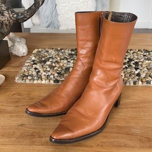 Brown leather booties